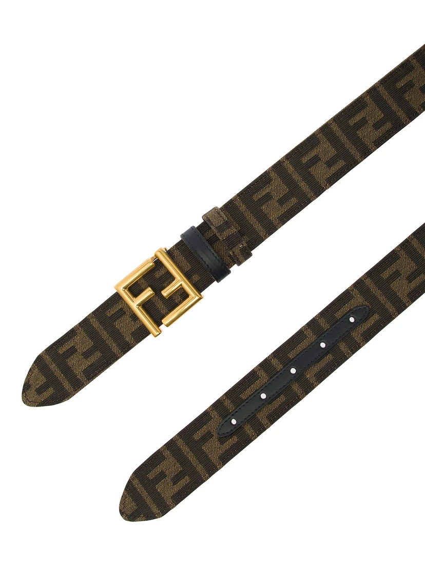 Black and Brown FF Reversible Belt with Logo Buckle in Leather Woman