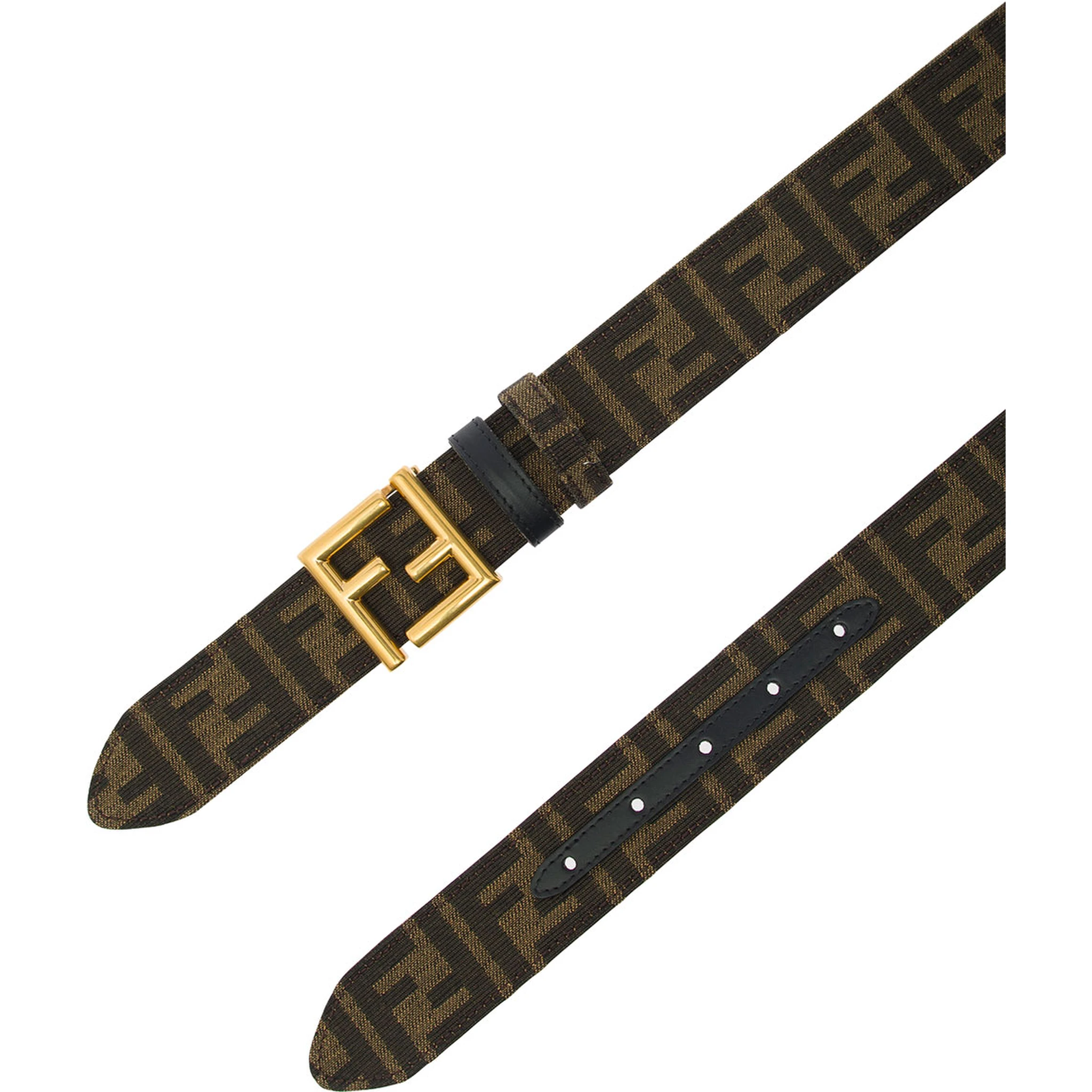 Black and Brown FF Reversible Belt with Logo Buckle in Leather Woman