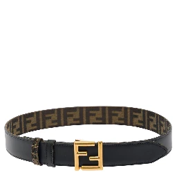 Black and Brown FF Reversible Belt with Logo Buckle in Leather Woman