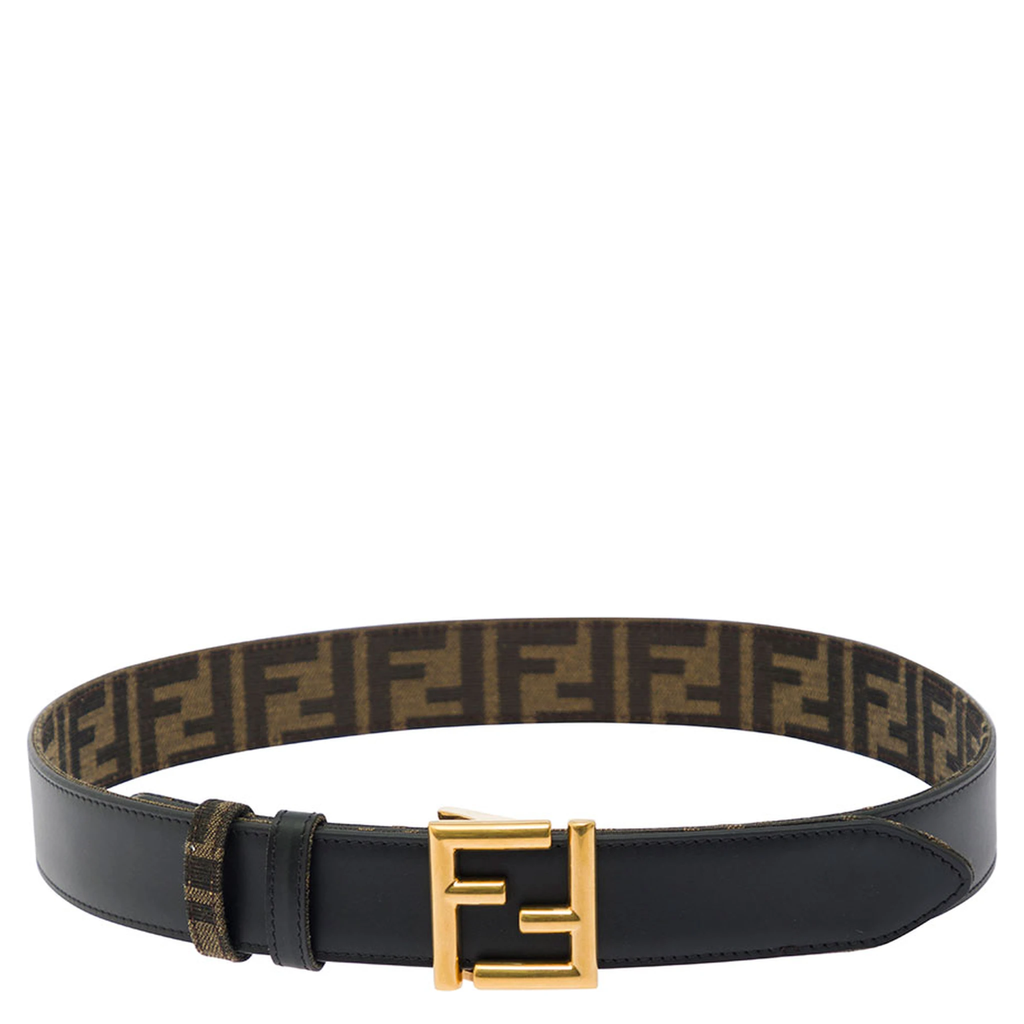 Black and Brown FF Reversible Belt with Logo Buckle in Leather Woman