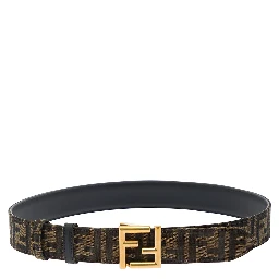 Black and Brown FF Reversible Belt with Logo Buckle in Leather Woman