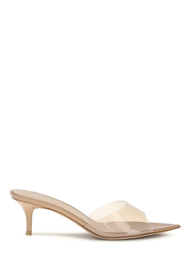 Beige Polyurethane Stiletto Heel Sandals