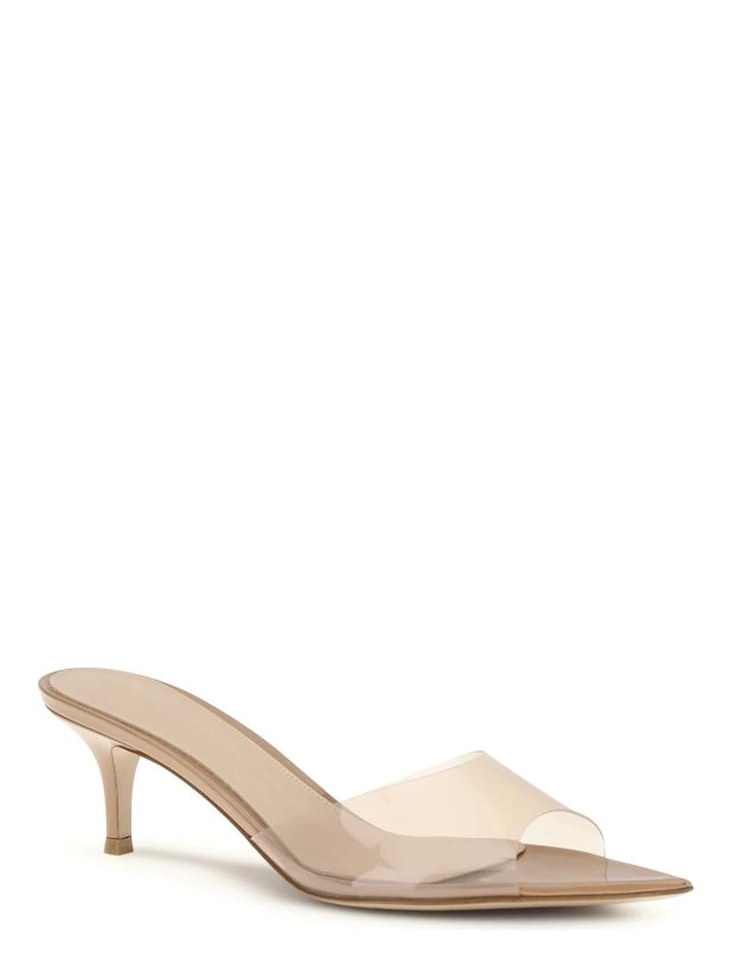 Beige Polyurethane Stiletto Heel Sandals