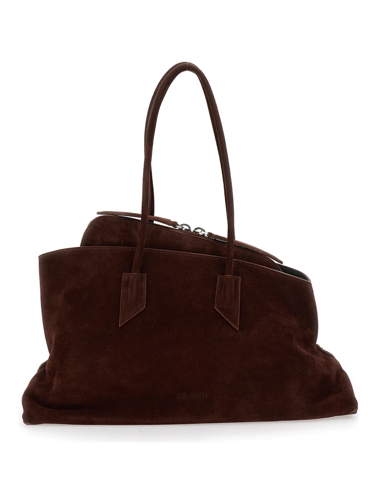 La Passeggiata Brown Shoulder Bag with Two Top Handles in Leather Suede Woman