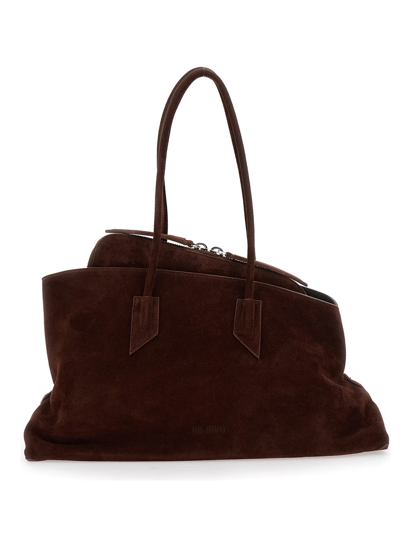 La Passeggiata Brown Shoulder Bag with Two Top Handles in Leather Suede Woman