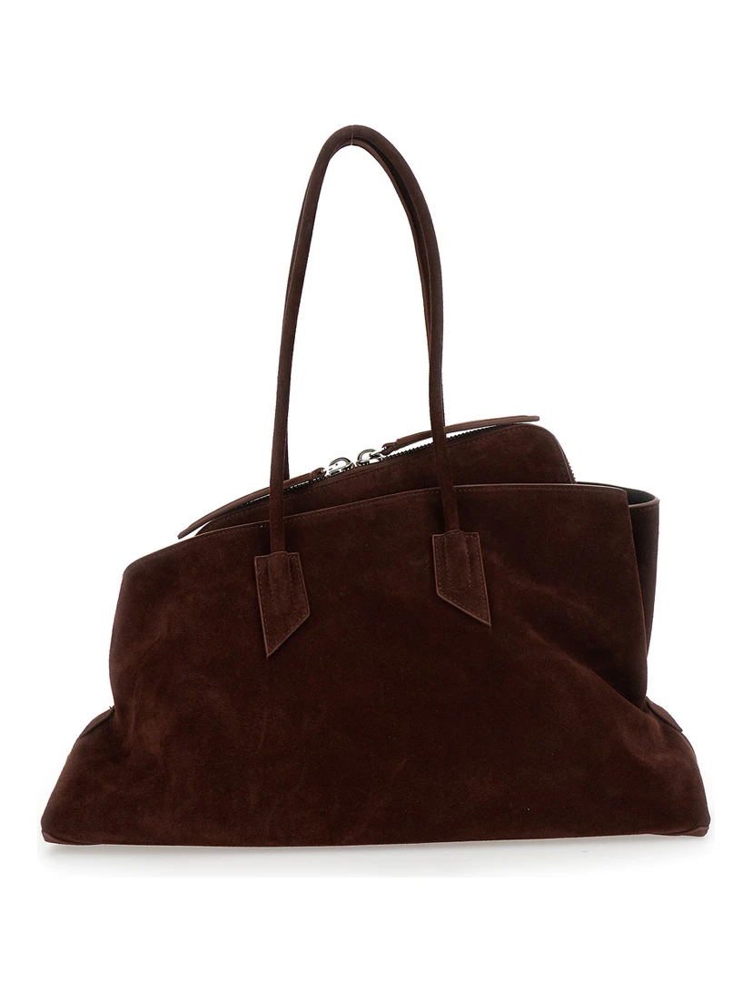 La Passeggiata Brown Shoulder Bag with Two Top Handles in Leather Suede Woman