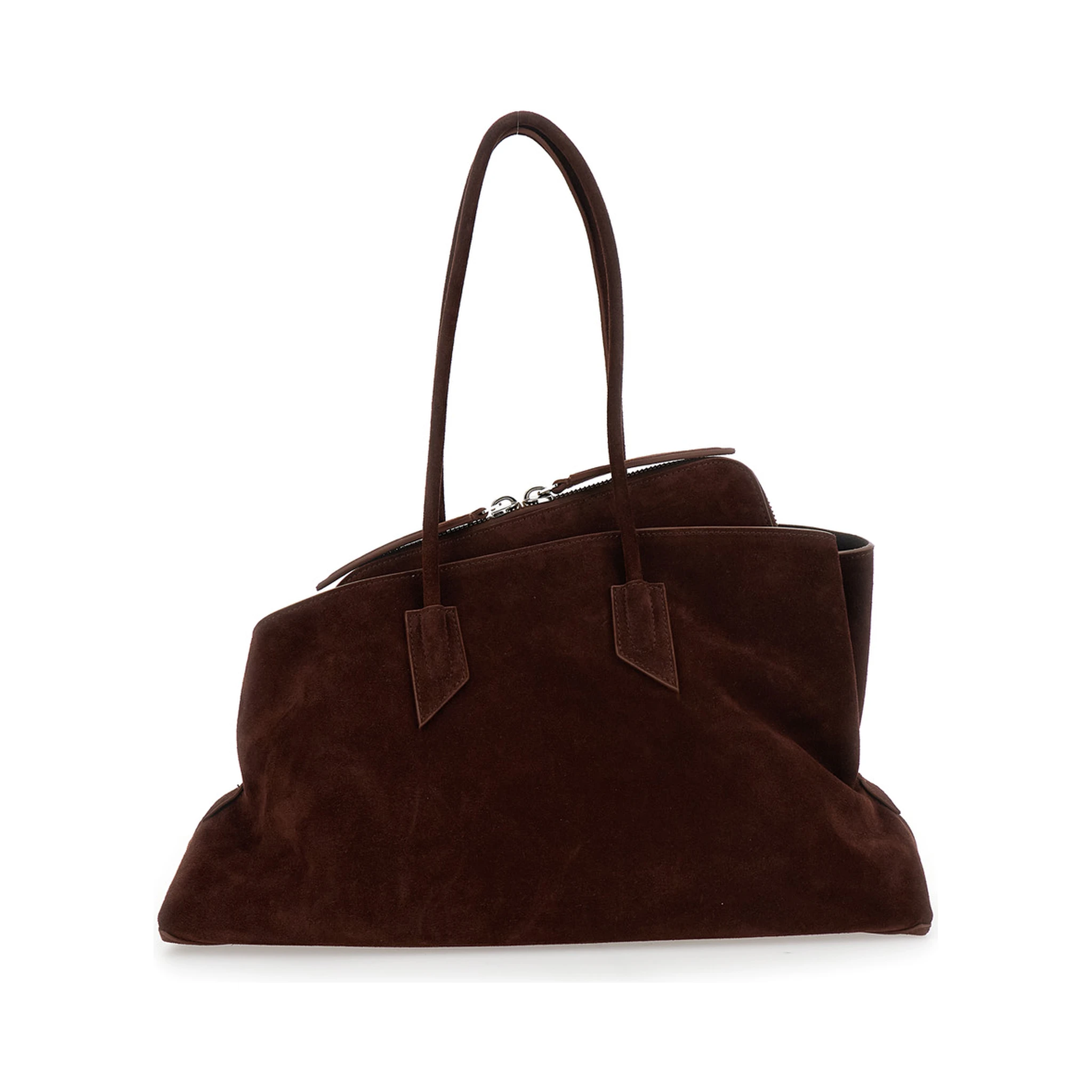 La Passeggiata Brown Shoulder Bag with Two Top Handles in Leather Suede Woman