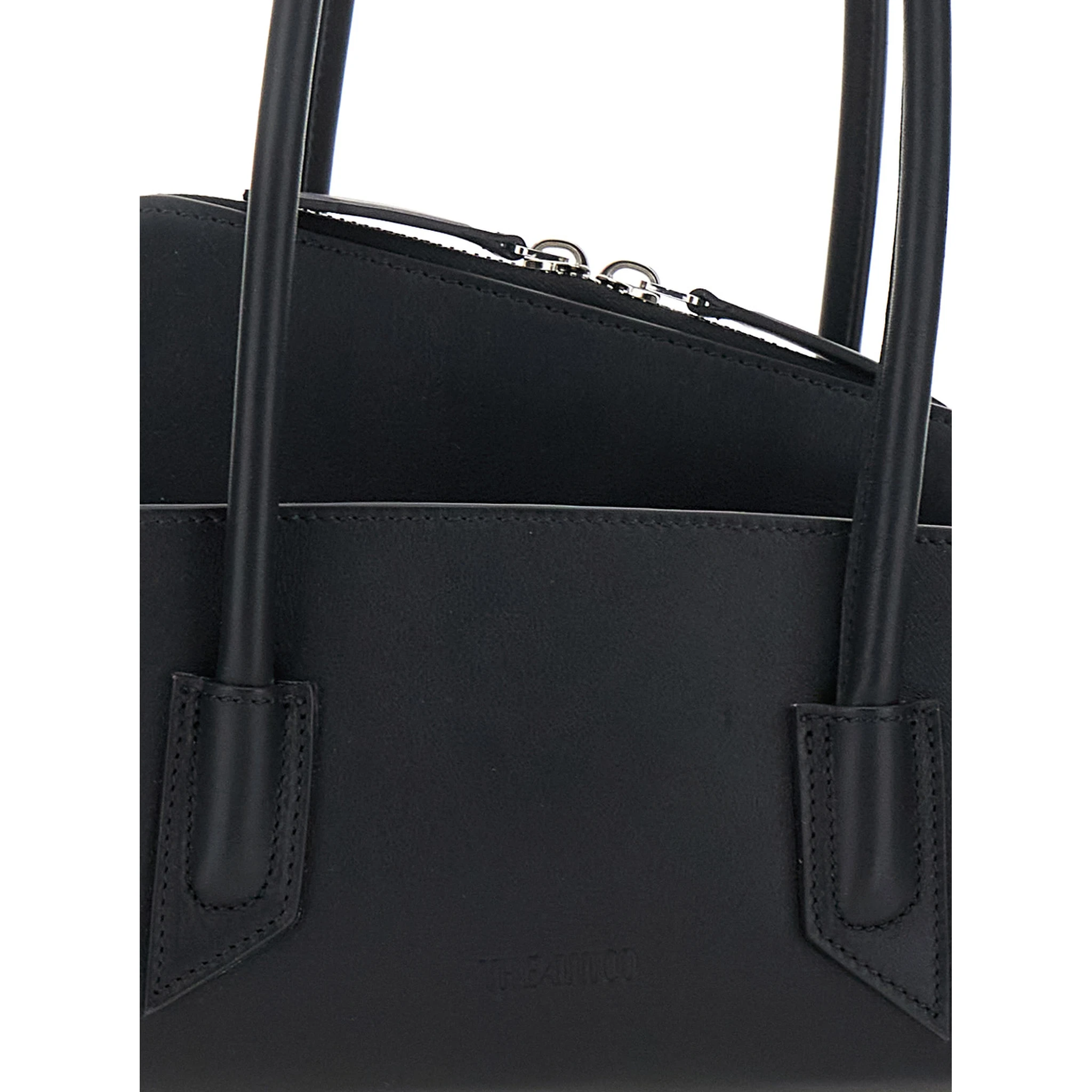 La Passeggiata Small Black Shoulder Bag with Tubular Handles and Impressed Logo on the Front in Leather Woman
