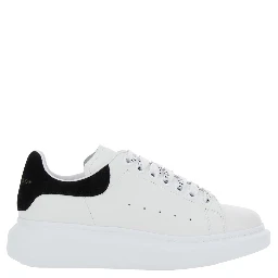 Black and White Low Top Sneakers with Logo Lettering on the Tongue and Contrasting Heel with Logo Lettering in Leather Woman