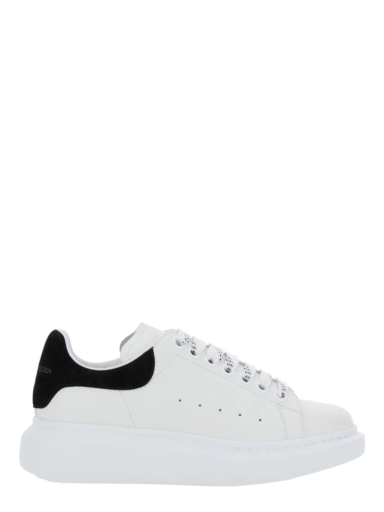 Black and White Low Top Sneakers with Logo Lettering on the Tongue and Contrasting Heel with Logo Lettering in Leather Woman