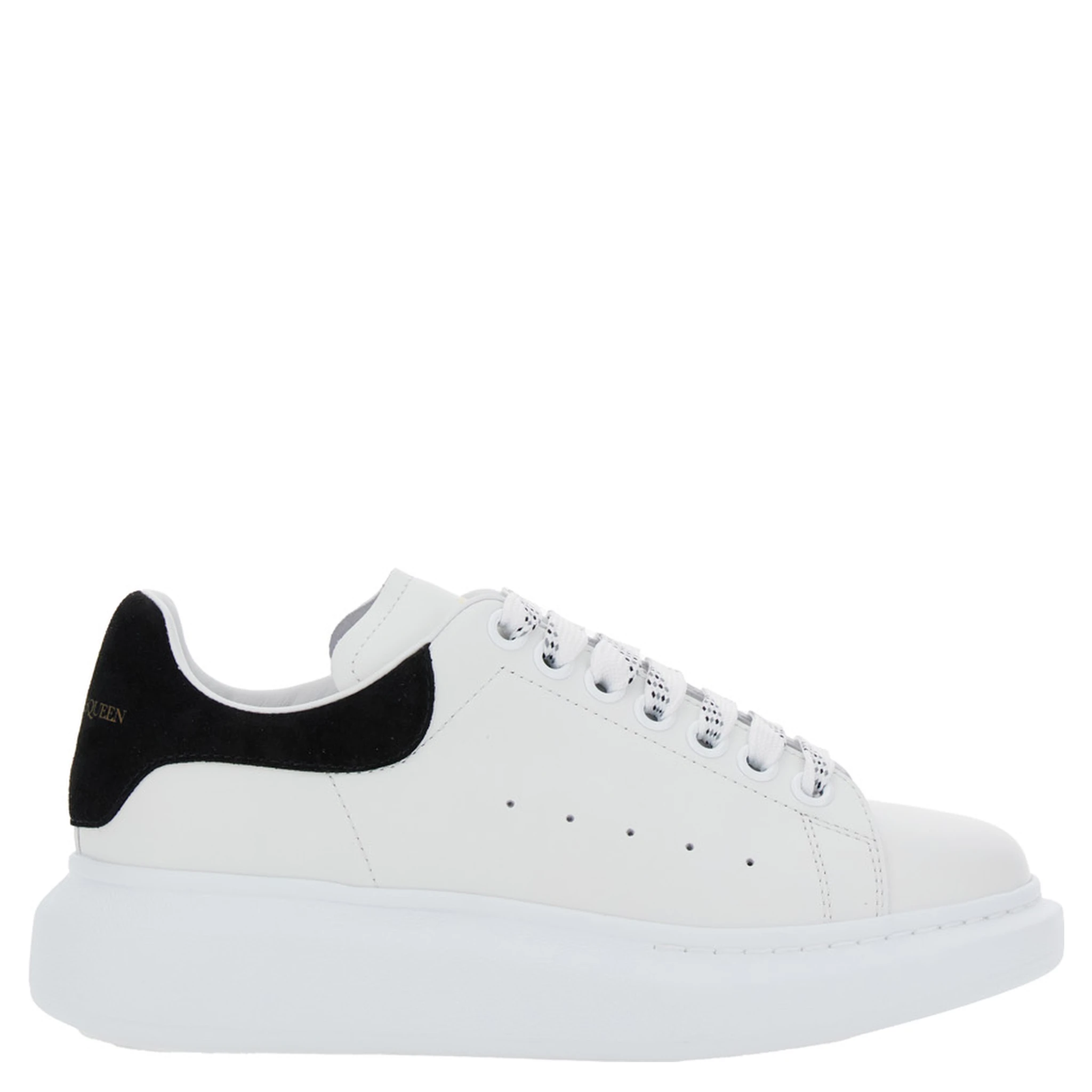 Black and White Low Top Sneakers with Logo Lettering on the Tongue and Contrasting Heel with Logo Lettering in Leather Woman