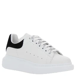 Black and White Low Top Sneakers with Logo Lettering on the Tongue and Contrasting Heel with Logo Lettering in Leather Woman