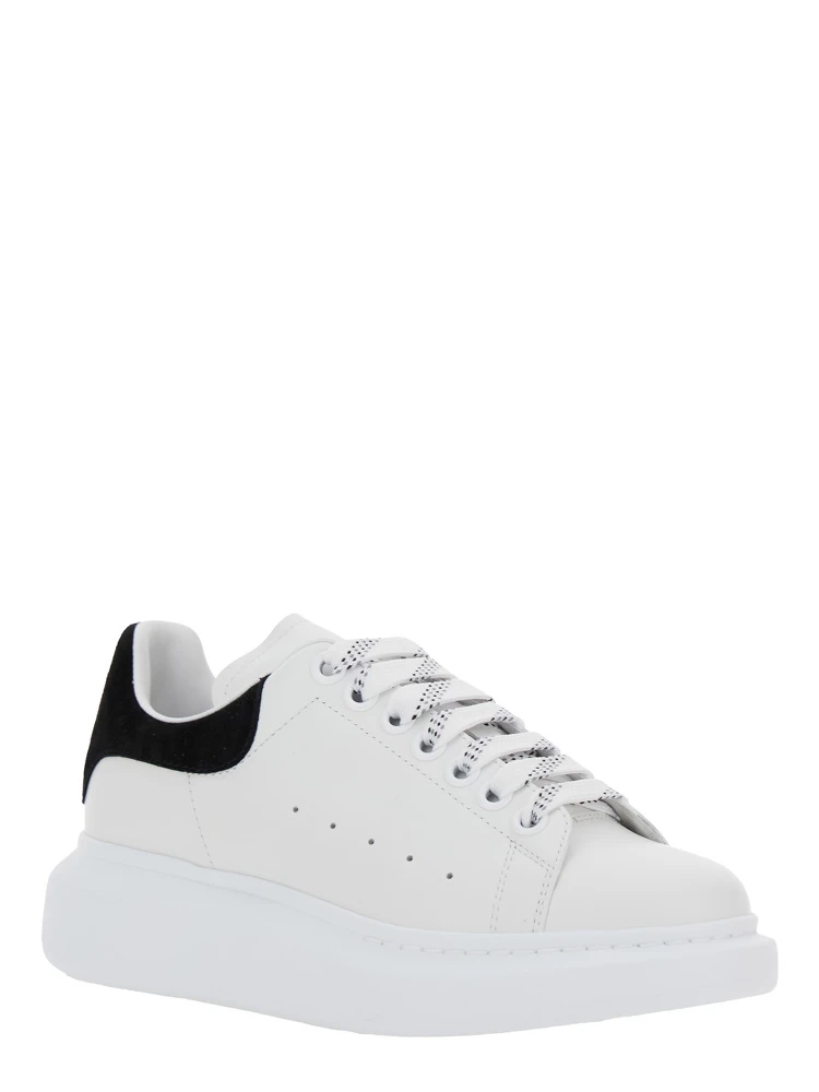 Black and White Low Top Sneakers with Logo Lettering on the Tongue and Contrasting Heel with Logo Lettering in Leather Woman alternative