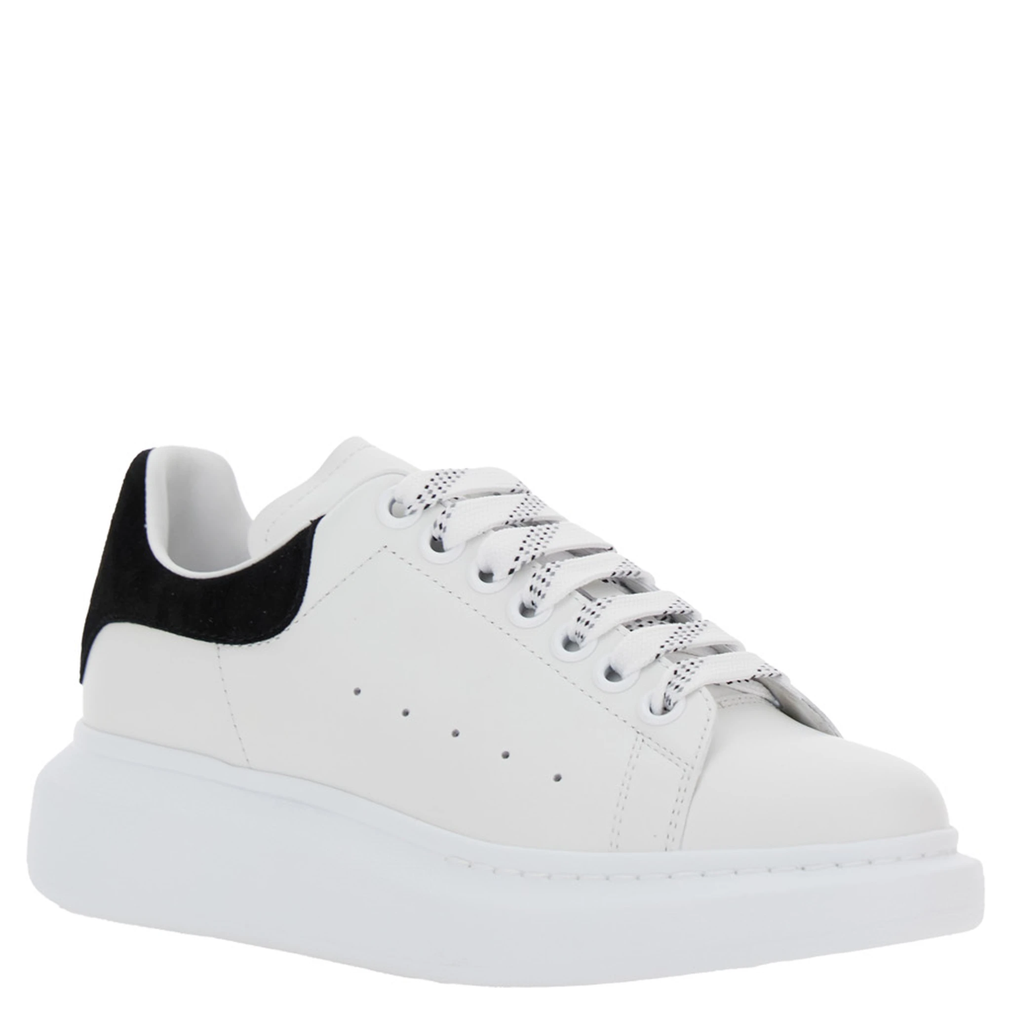 Black and White Low Top Sneakers with Logo Lettering on the Tongue and Contrasting Heel with Logo Lettering in Leather Woman