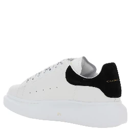 Black and White Low Top Sneakers with Logo Lettering on the Tongue and Contrasting Heel with Logo Lettering in Leather Woman