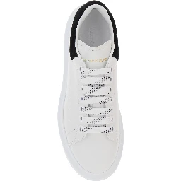 Black and White Low Top Sneakers with Logo Lettering on the Tongue and Contrasting Heel with Logo Lettering in Leather Woman