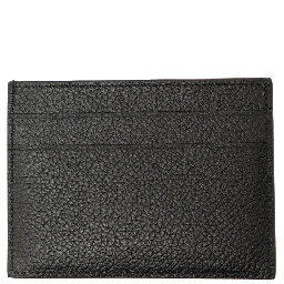 Black Card Holder with Logo Lettering on the Front in Grained Leather Man
