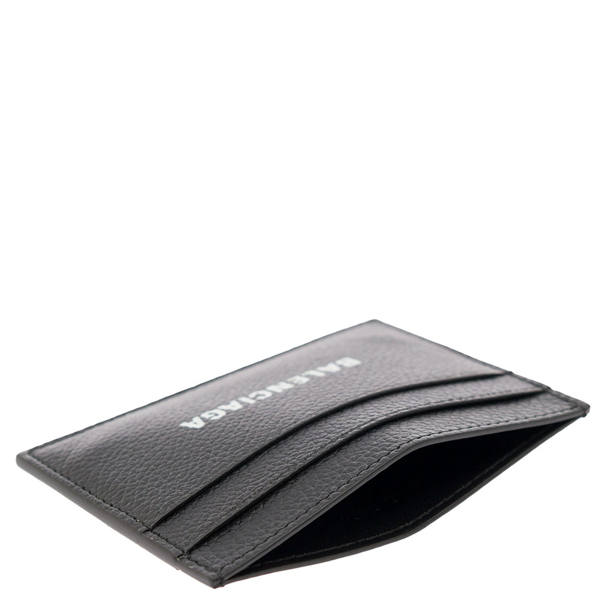 Black Card Holder with Logo Lettering on the Front in Grained Leather Man