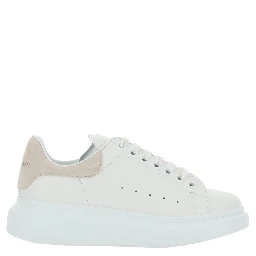 White Low Top Sneakers with Contrasting Heel with Logo Lettering in Leather Woman
