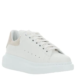 White Low Top Sneakers with Contrasting Heel with Logo Lettering in Leather Woman