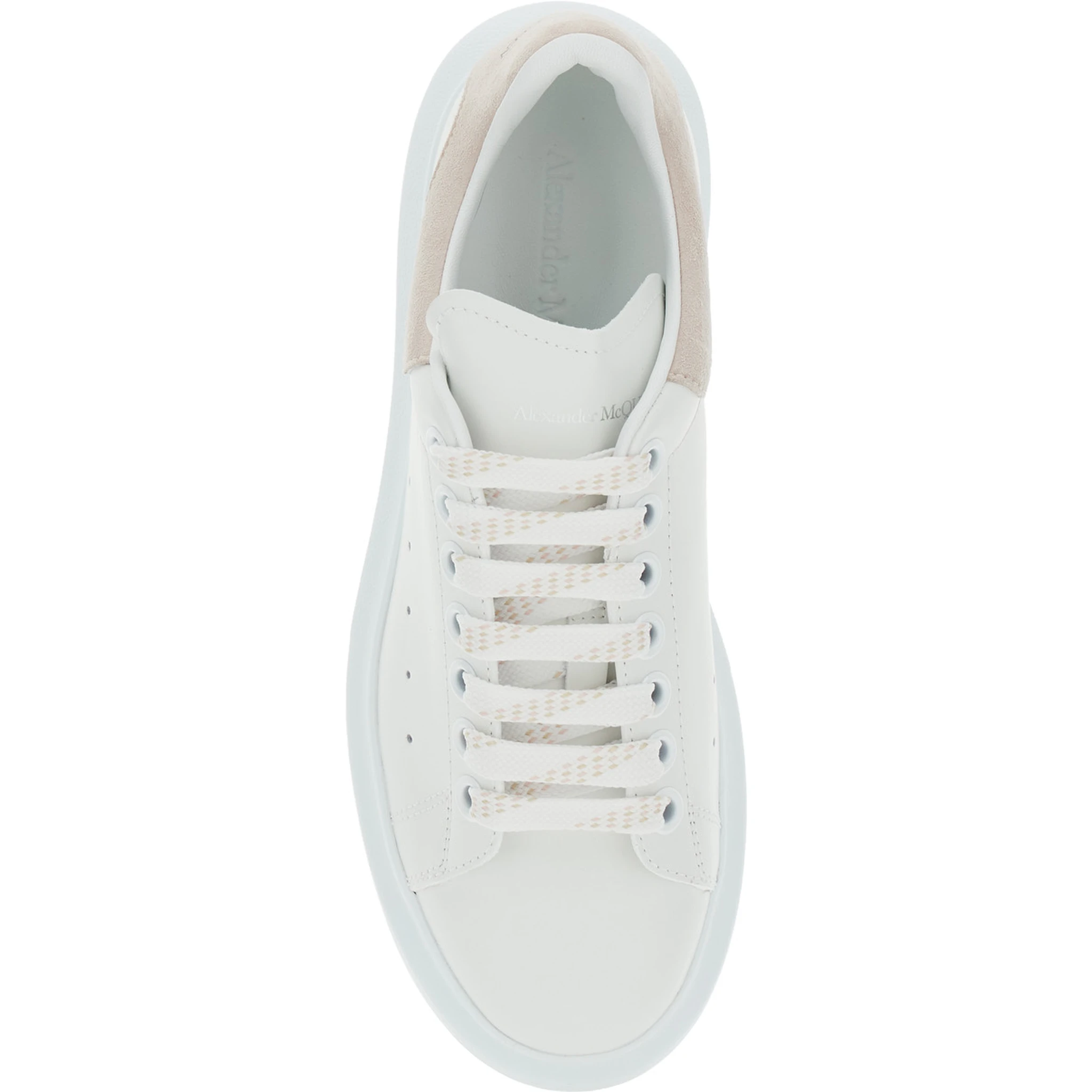 White Low Top Sneakers with Contrasting Heel with Logo Lettering in Leather Woman