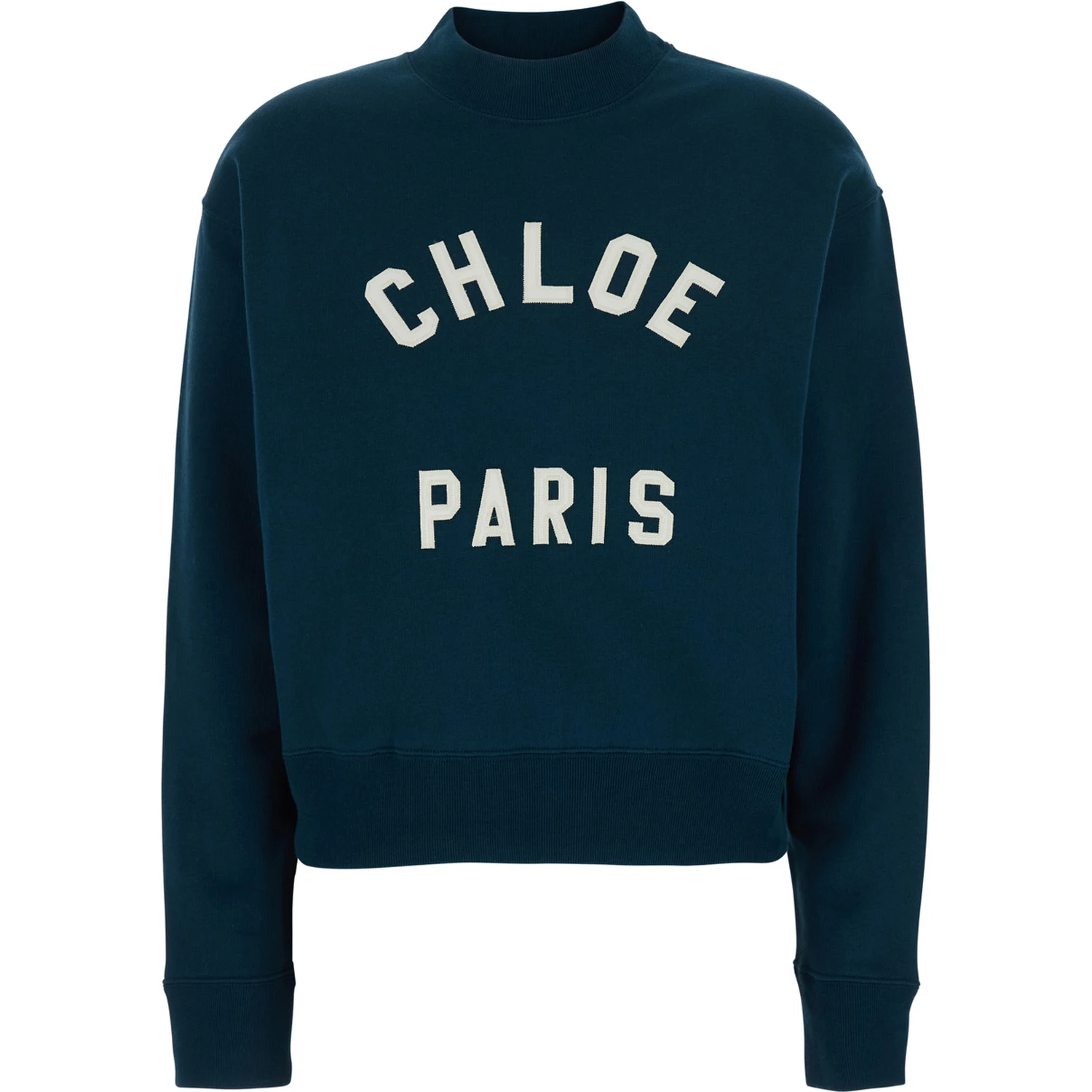 Blue Crewneck Sweatshirt with Logo Lettering Print in Cotton Woman
