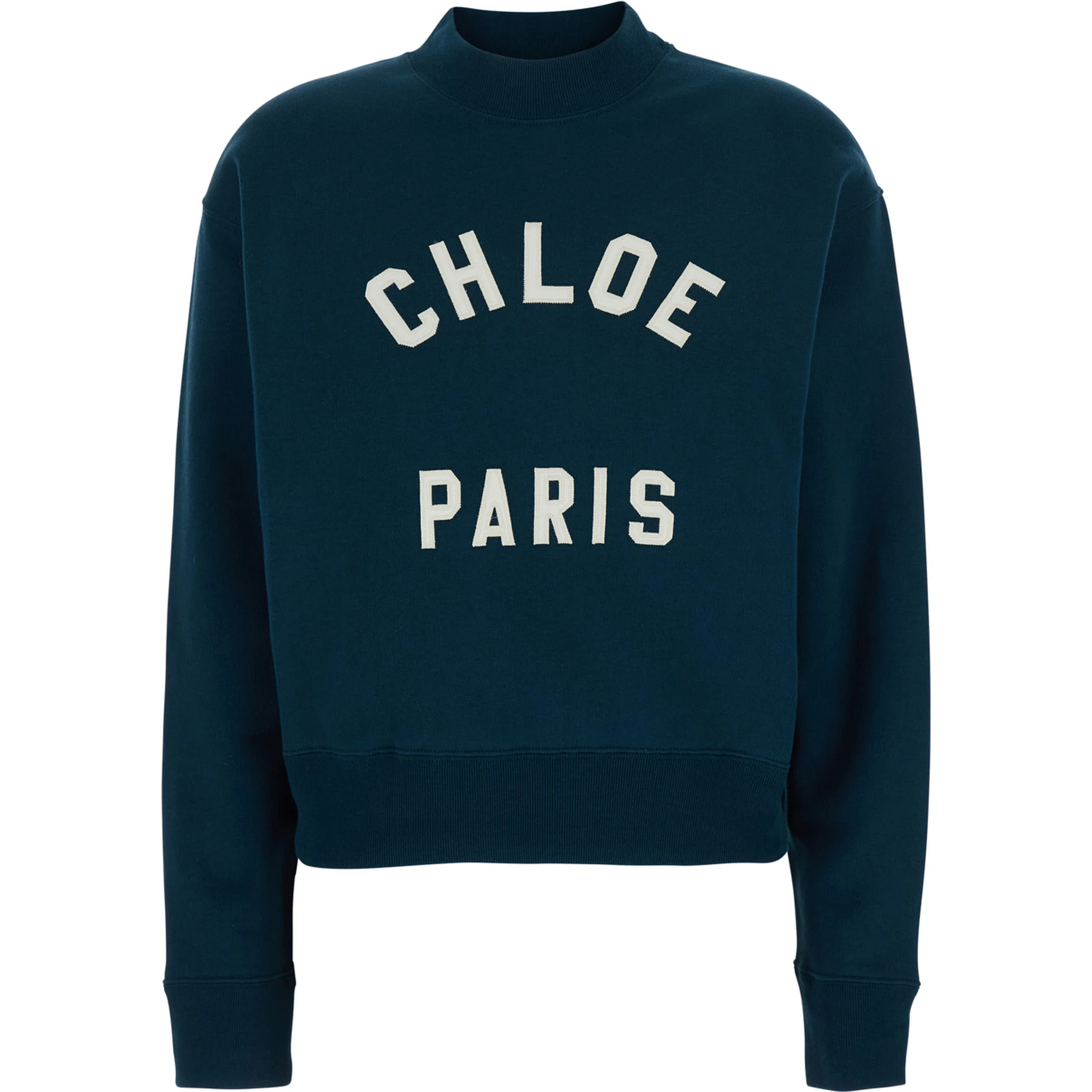 Blue Crewneck Sweatshirt with Logo Lettering Print in Cotton Woman