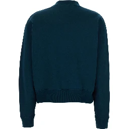 Blue Crewneck Sweatshirt with Logo Lettering Print in Cotton Woman