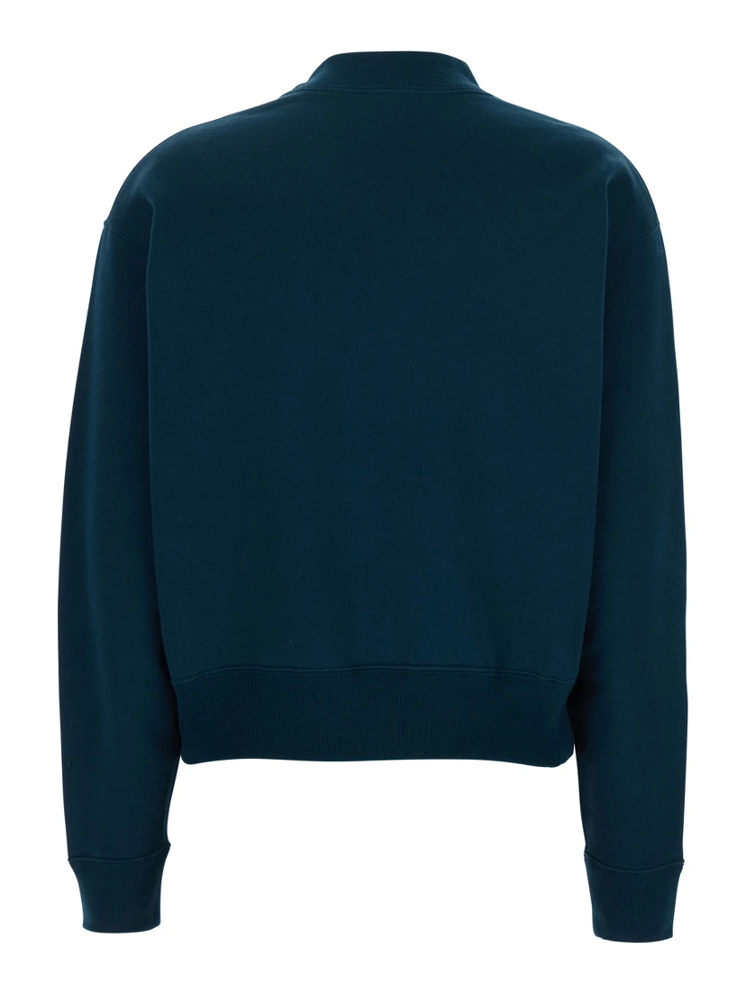 Blue Crewneck Sweatshirt with Logo Lettering Print in Cotton Woman