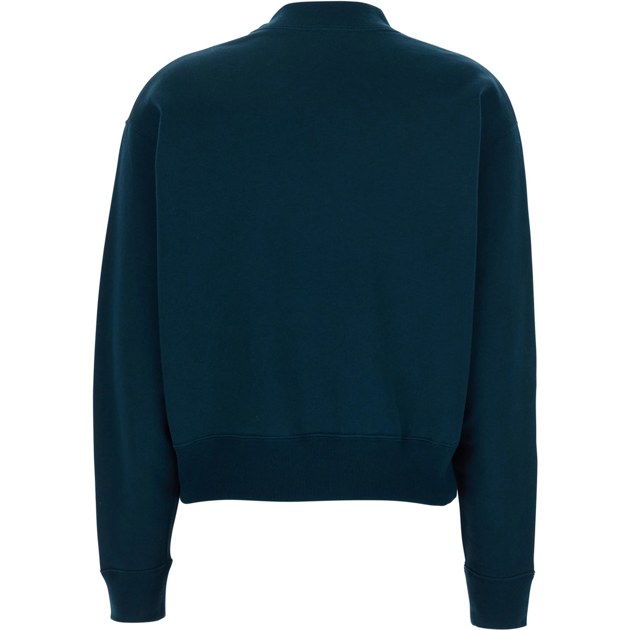 Blue Crewneck Sweatshirt with Logo Lettering Print in Cotton Woman