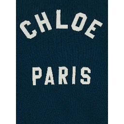 Blue Crewneck Sweatshirt with Logo Lettering Print in Cotton Woman