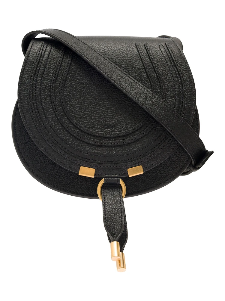 Small Marcie Black Saddle Bag in Leather Woman