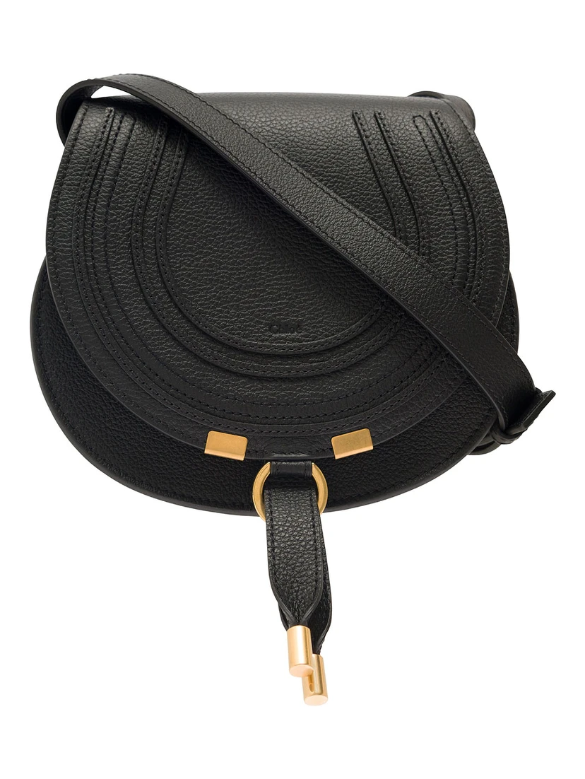 Small Marcie Black Saddle Bag in Leather Woman