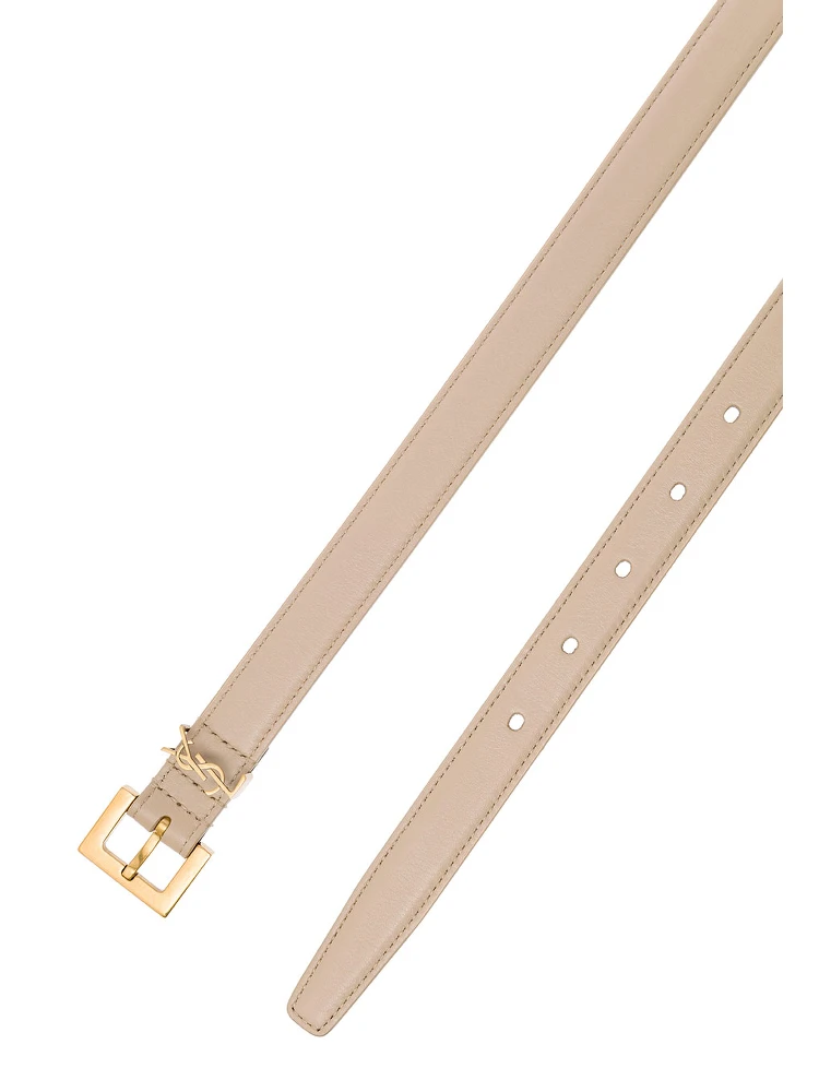 YSL Beige Leather Belt with Logo Buckle Woman Saint Laurent alternative