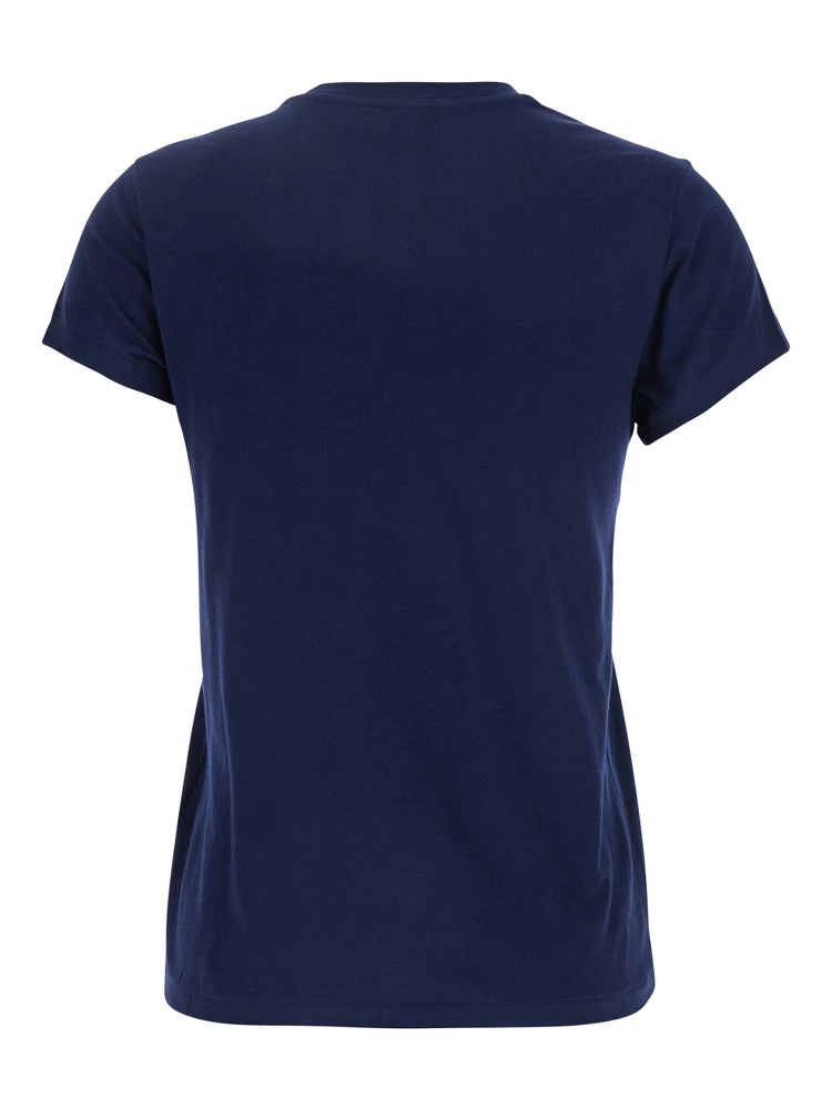 Blue Crewneck T-Shirt with Contrasting Logo Embrodery in Cotton Woman alternative