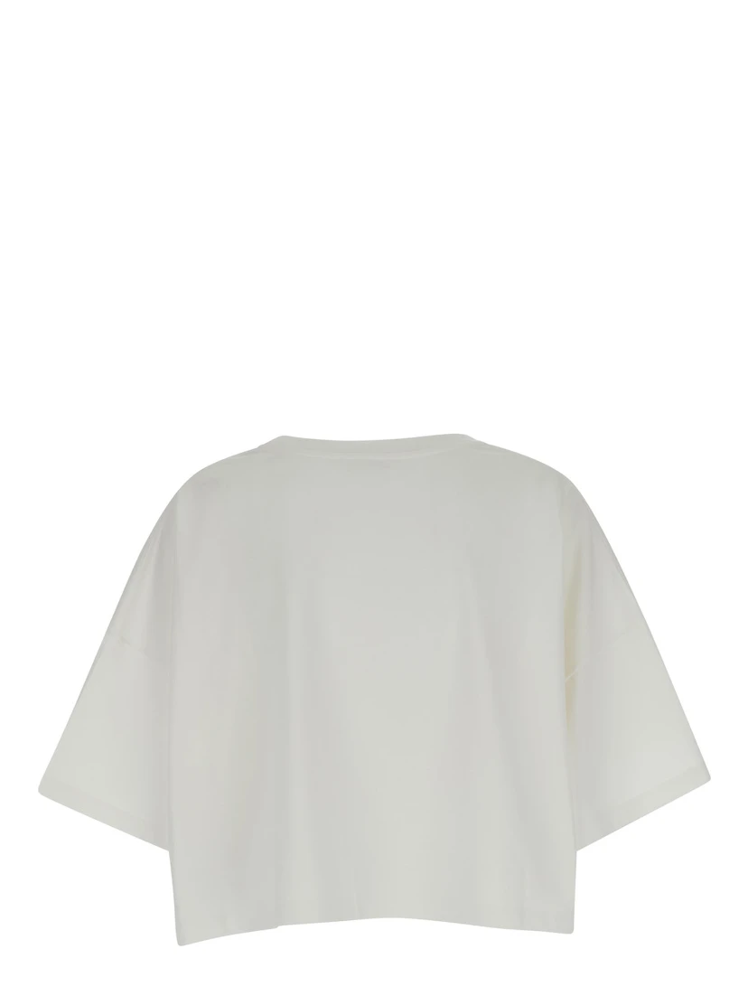 White Cropped T-Shirt with Logo Lettering Print in Cotton Woman