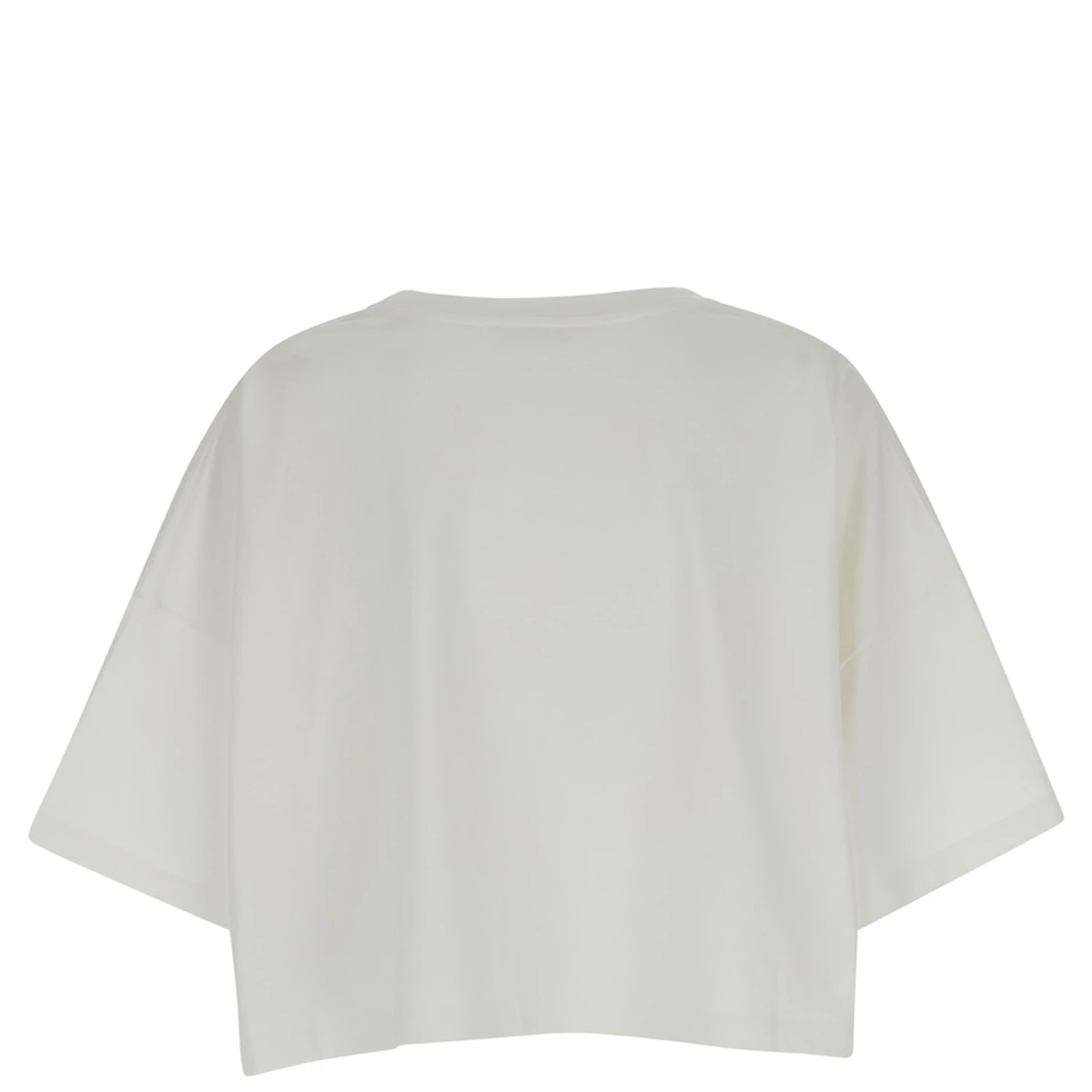 White Cropped T-Shirt with Logo Lettering Print in Cotton Woman