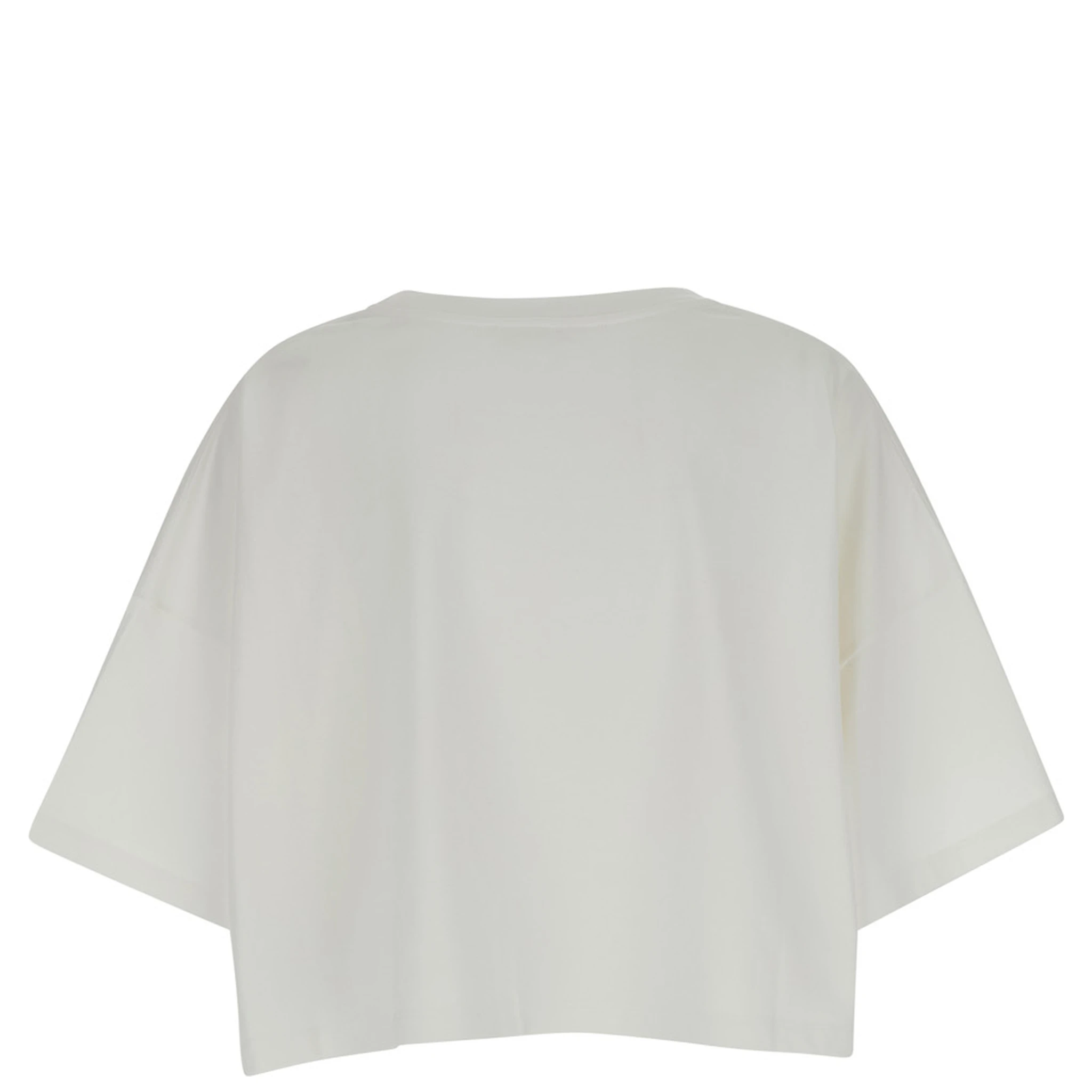 White Cropped T-Shirt with Logo Lettering Print in Cotton Woman