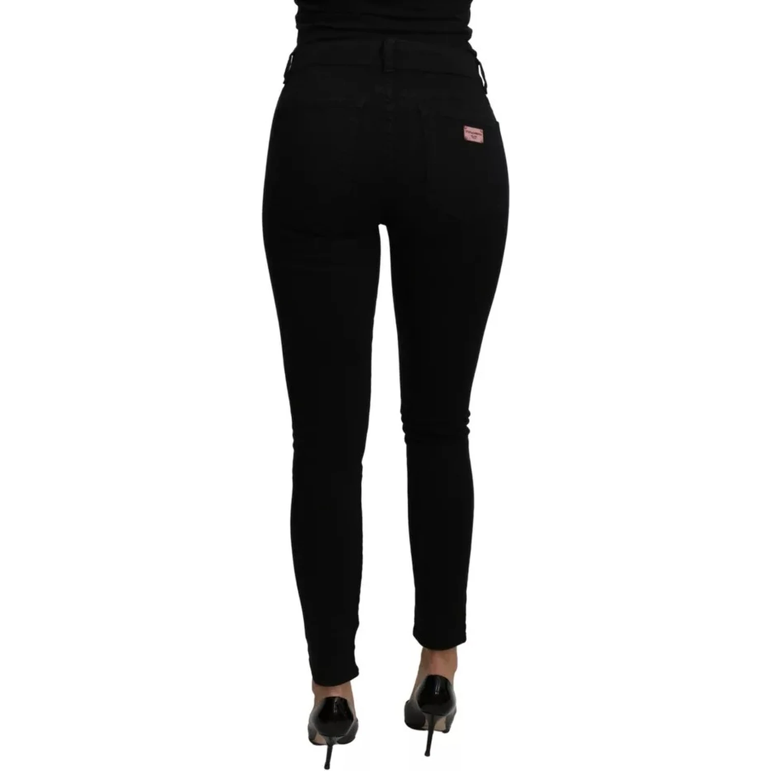 Black Mid Waist Slim Denim Cotton Stretch Jeans