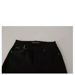 Black Mid Waist Slim Denim Cotton Stretch Jeans