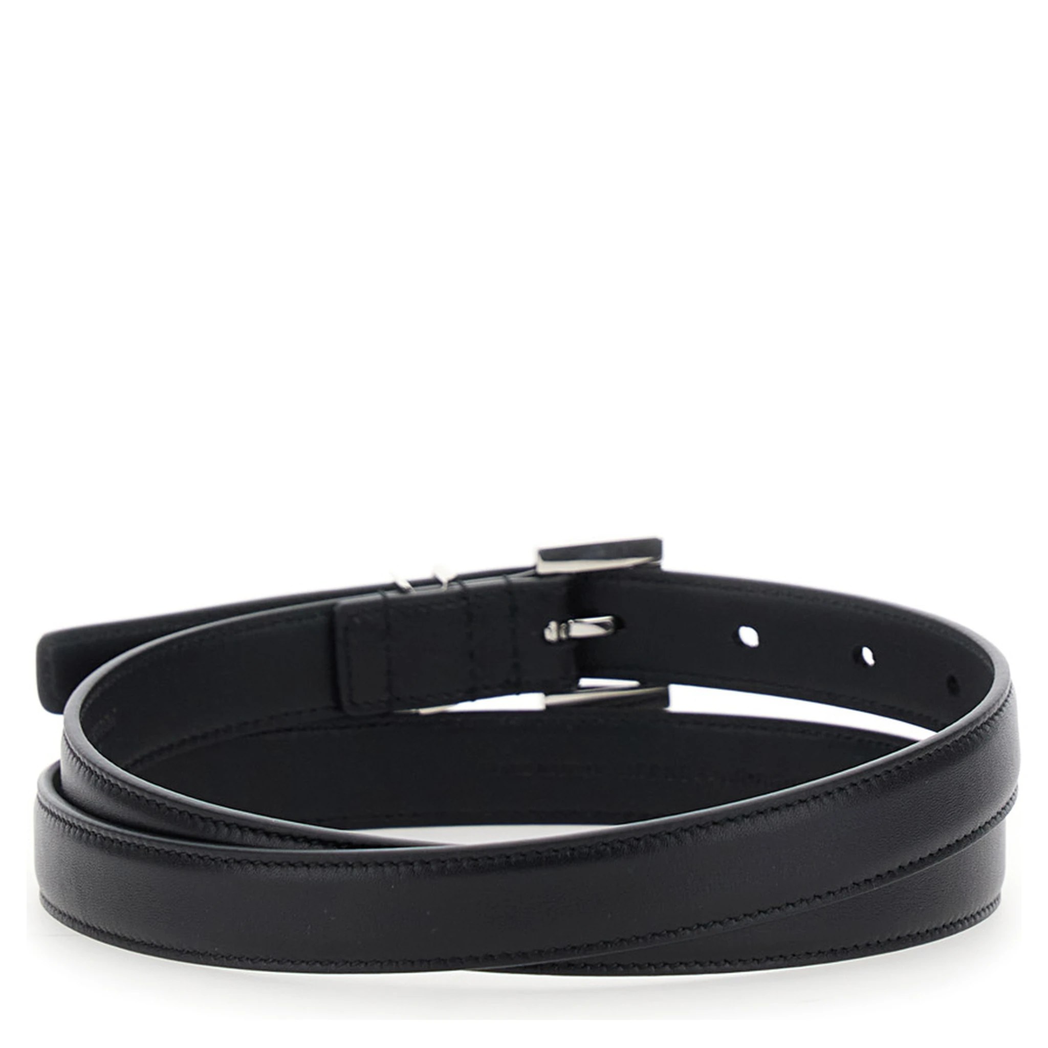 حزام أسود من الجلد للنساء، مزود بإبزيم مربع ولوحة كاساندرا