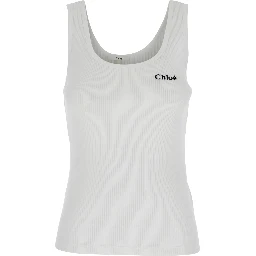 White Top with Logo Embroidered on the Front in Cotton Woman