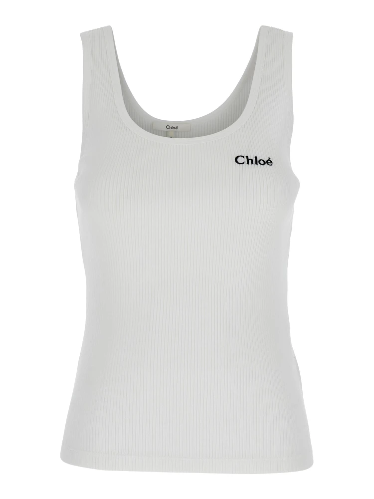 White Top with Logo Embroidered on the Front in Cotton Woman