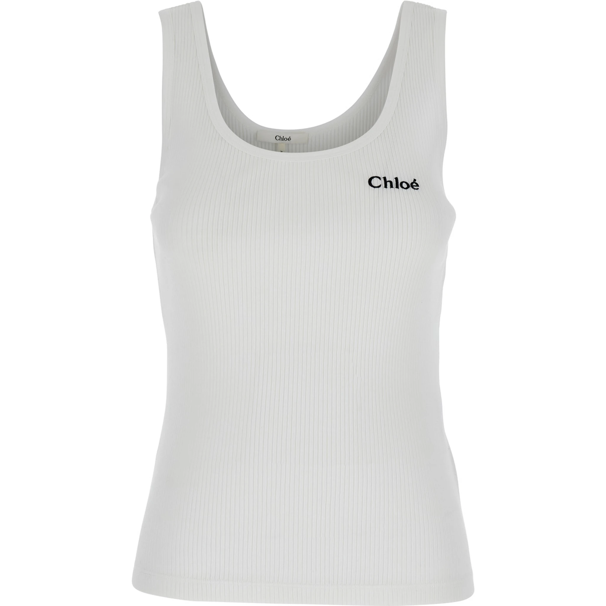 White Top with Logo Embroidered on the Front in Cotton Woman