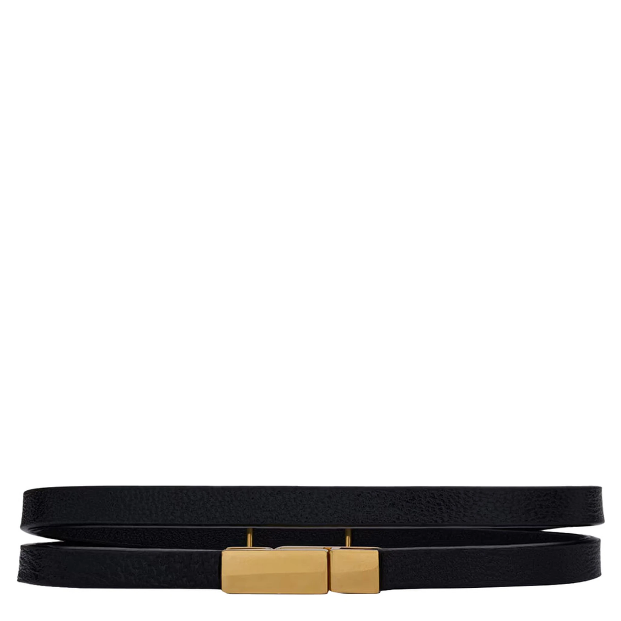 Black Double Thin Bracelet with Cassandre Plaque on the Front in Grained Leather Woman