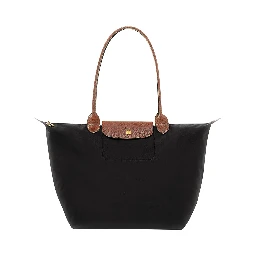 Le Pliage Original Black Shoulder Bag with Embossed Logo in Canvas Woman
