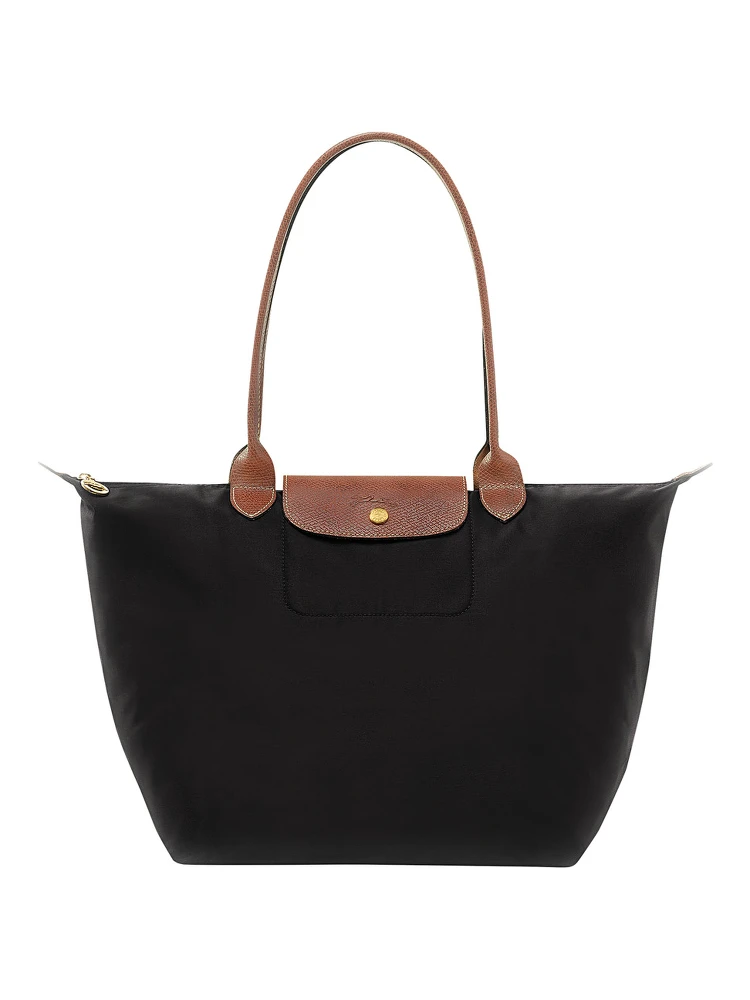 Le Pliage Original Black Shoulder Bag with Embossed Logo in Canvas Woman