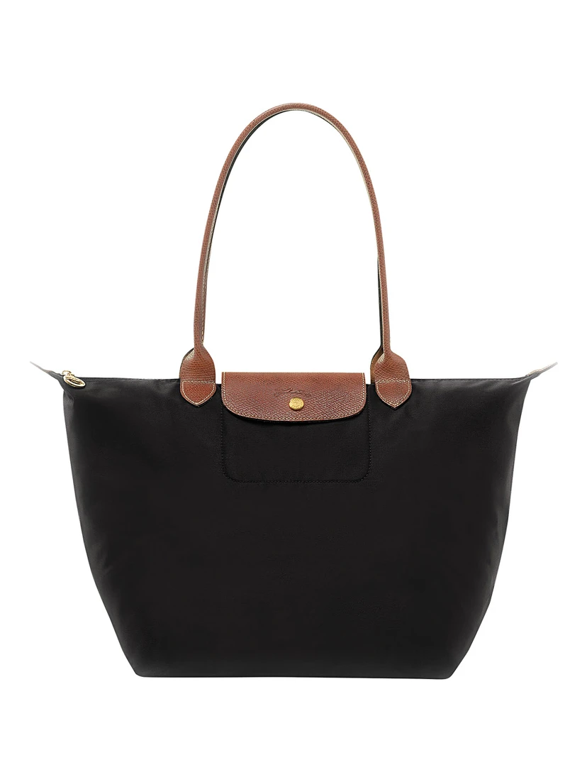 Le Pliage Original Black Shoulder Bag with Embossed Logo in Canvas Woman