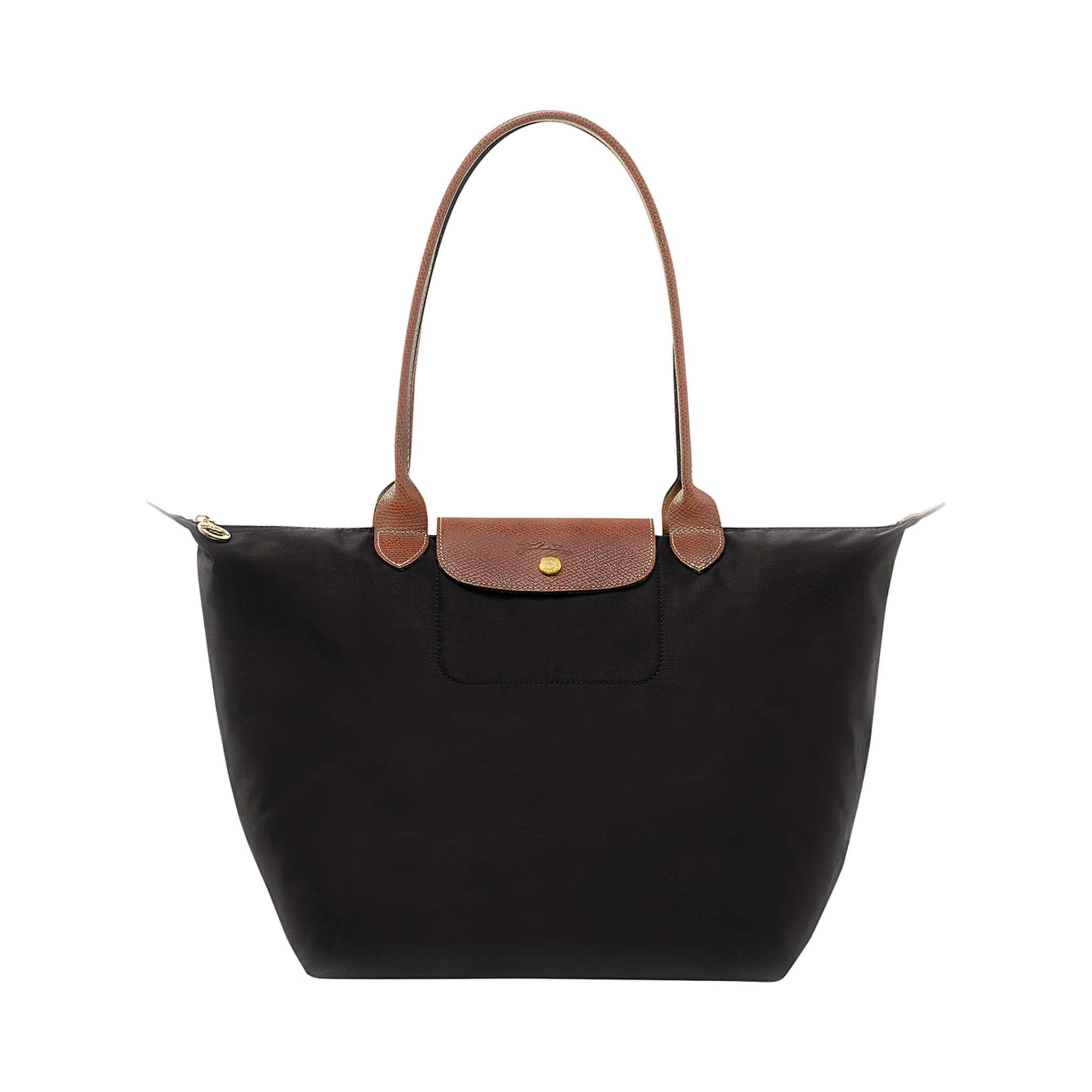 Le Pliage Original Black Shoulder Bag with Embossed Logo in Canvas Woman