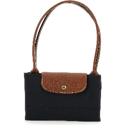 Le Pliage Original Black Shoulder Bag with Embossed Logo in Canvas Woman